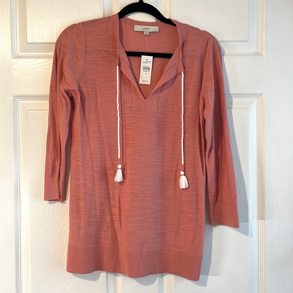 Loft Coral 3/4 Sleeve Light Weight Sweater - Medium NWT